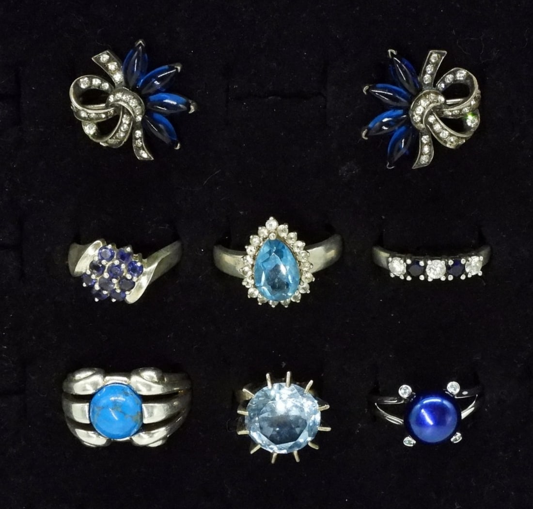 6 Sterling Blue Gemstone Rings & Earrings (1 of 2)
