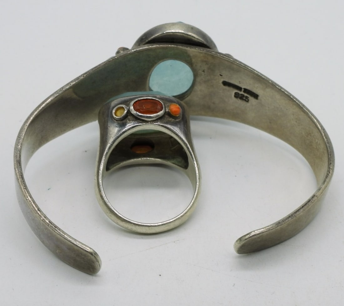 Green Chalcedony Matching Bracelet Ring Set - 2