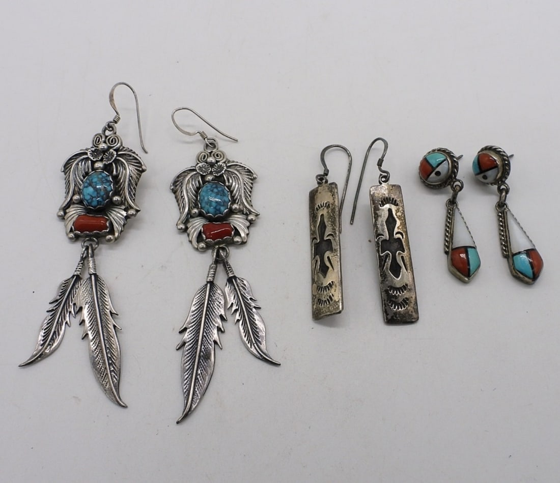 3 Pair Native American 925 Earrings (1 of 5)