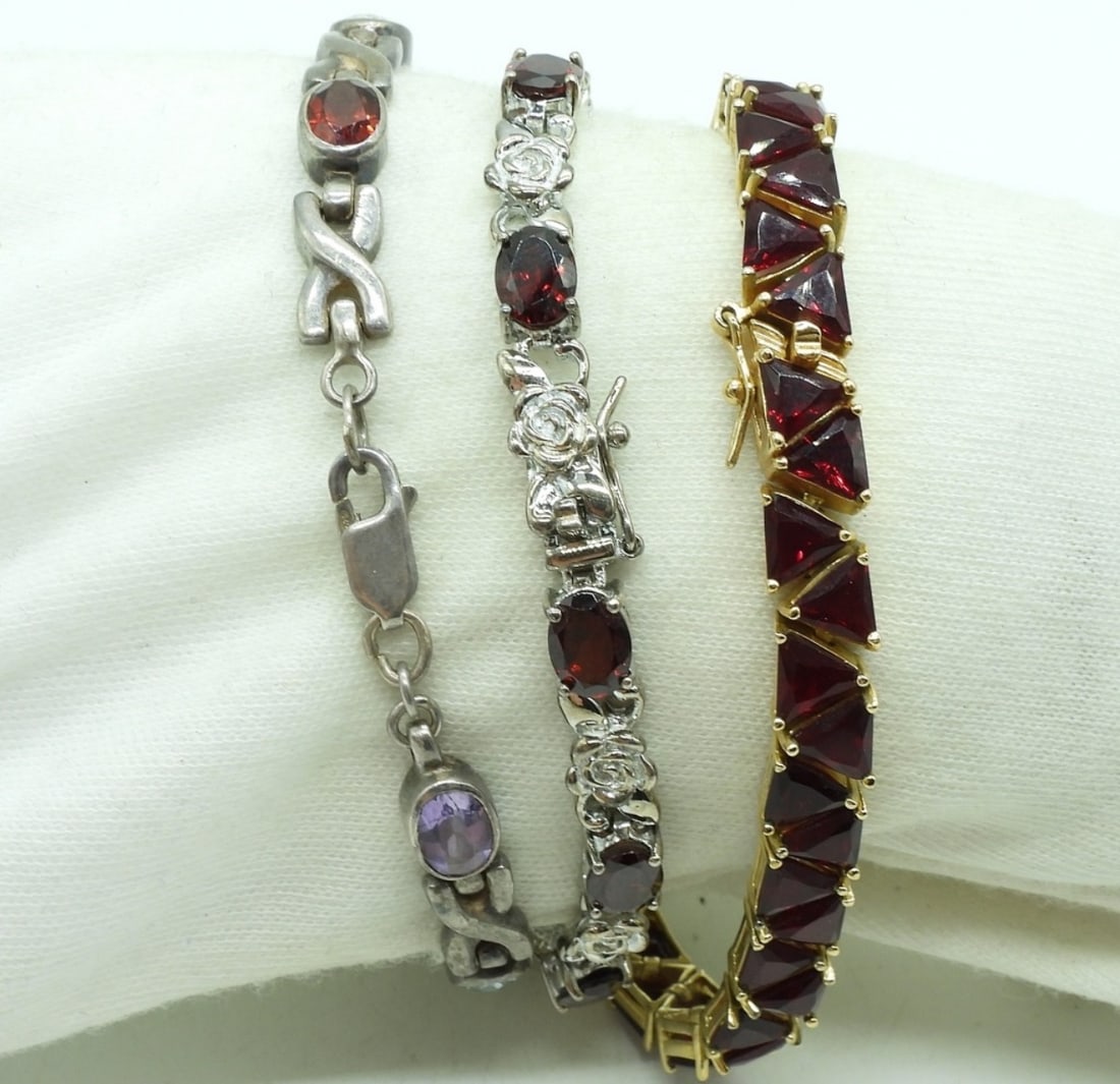 3 Sterling Garnet Bracelets - 2