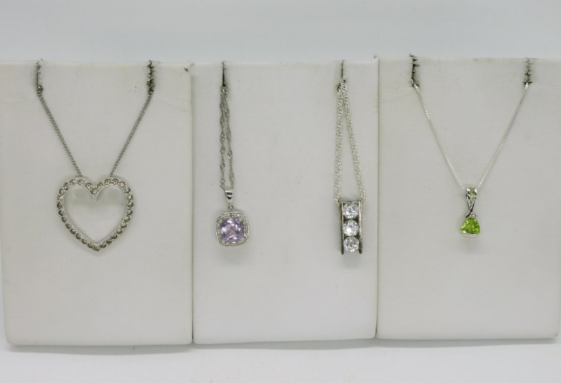 Four Pretty Sterling Gemstone Necklaces: Four pretty sterling gemstone necklaces, 16" & 19". (9.4 dwt)