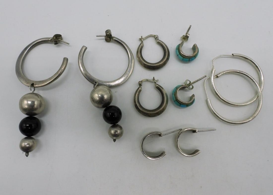 5 Pair Pierced Sterling Hoop Earrings (1 of 2)