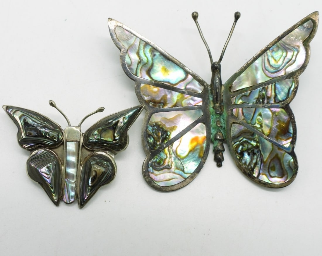 2 Vintage 925 Abalone Butterfly Pins (1 of 3)