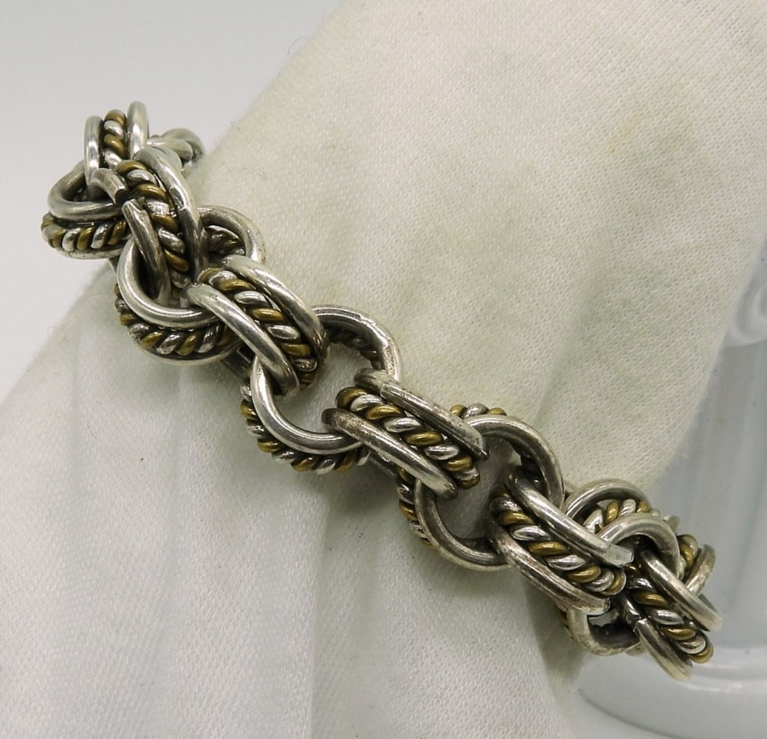 Heavy Sterling & Gold Tone Bracelet (1 of 2)