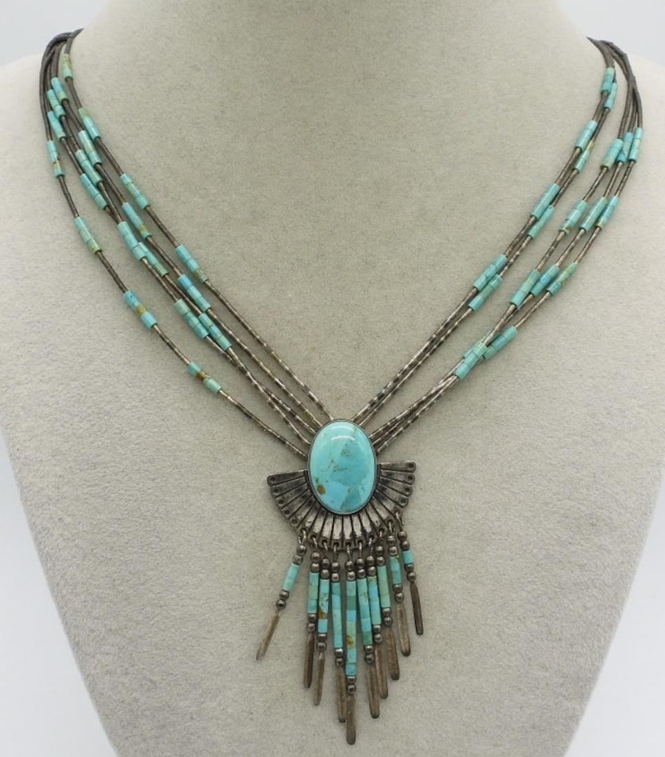 Navajo Turquoise Liquid Sterling Necklace (1 of 3)