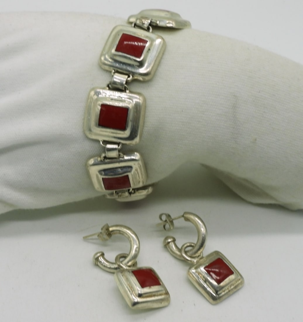 Mexico Sterling Bracelet & Pierced Earrings (1 of 2)