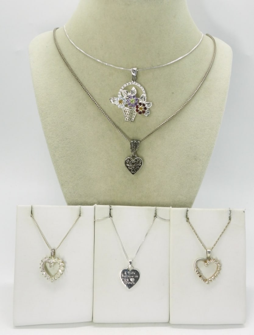 Five Sterling Heart Shaped Necklaces (1 of 3)