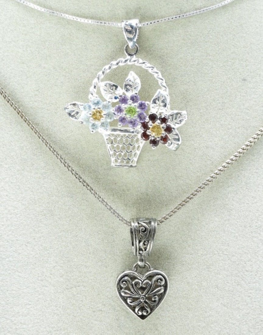 Five Sterling Heart Shaped Necklaces - 2