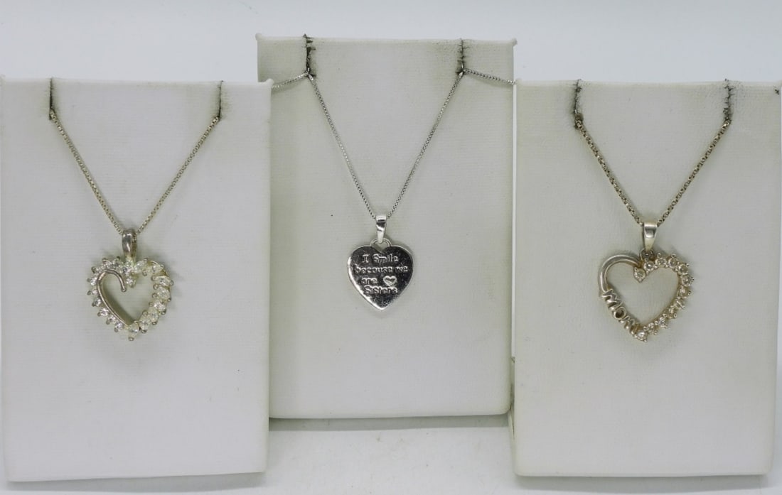 Five Sterling Heart Shaped Necklaces - 3
