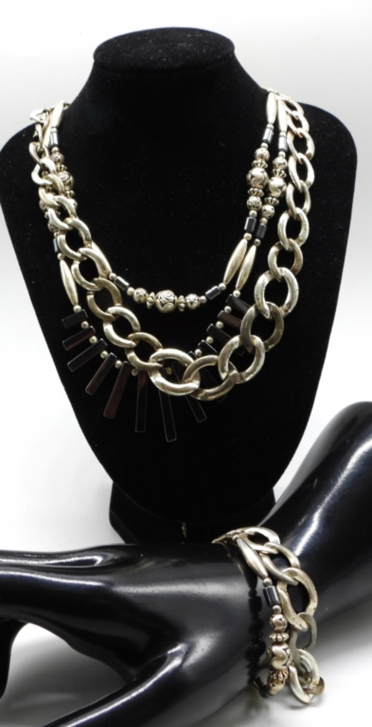 (2) Silver Tone Necklace & Bracelet Sets: Unique