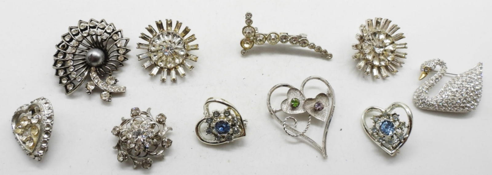 (10)Silver Tone Brooches: Some are Matching