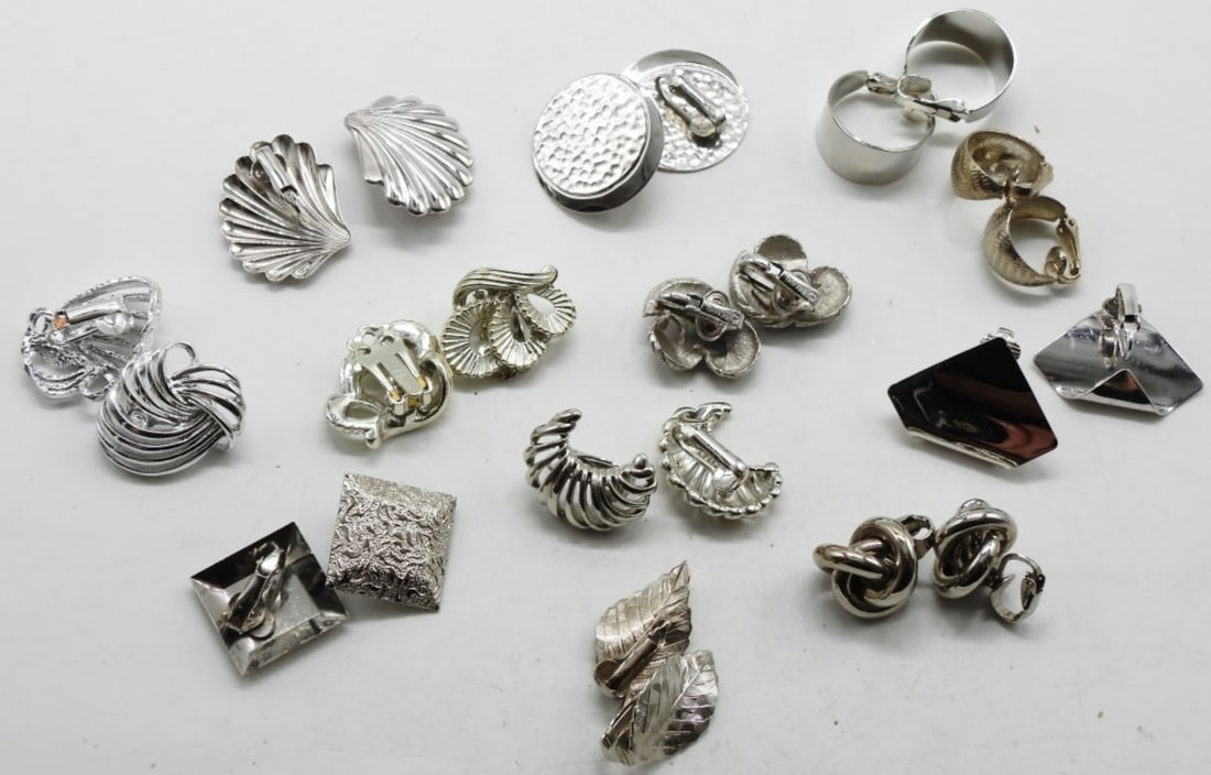 (12) Pair Silver Tone Clip On Earrings: Bid With Us Today