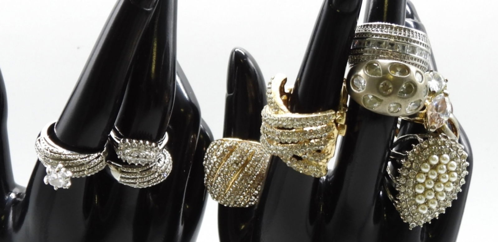 (10) Silver-Tone Clear Rhinestone Rings: Sizes:7-10