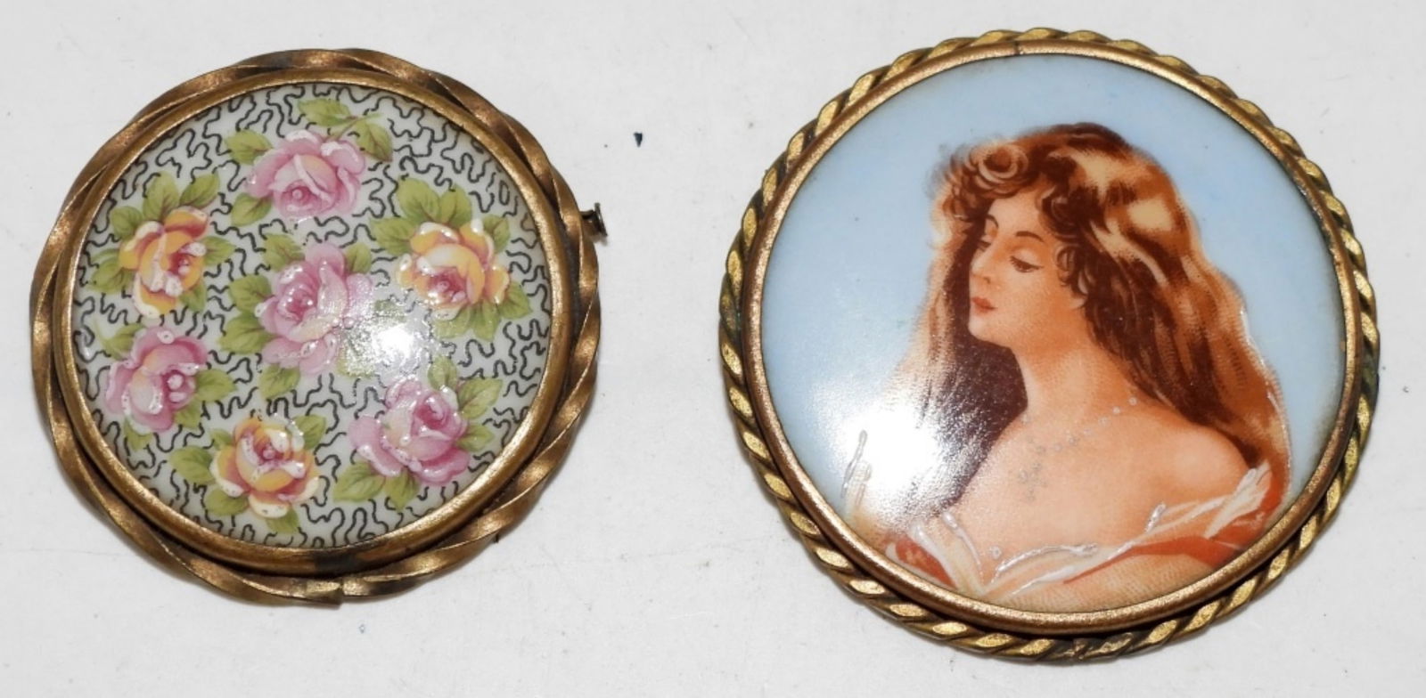 (2) Limoges Brooches: Both are broken, but the pictures are not.