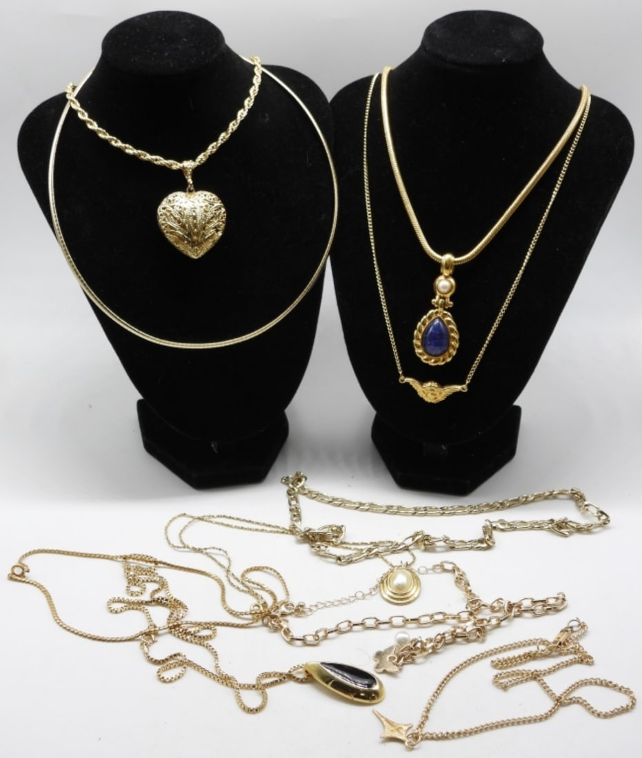 (10) Long Necklaces: Gold-tone styles. Visit us at wwww.vintageauctionsonline.com