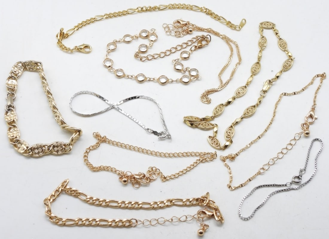 Bracelet/Anklet Lot- Gold and Silver Toned 10 Pcs: Some bracelets are bigger and could be anklets.