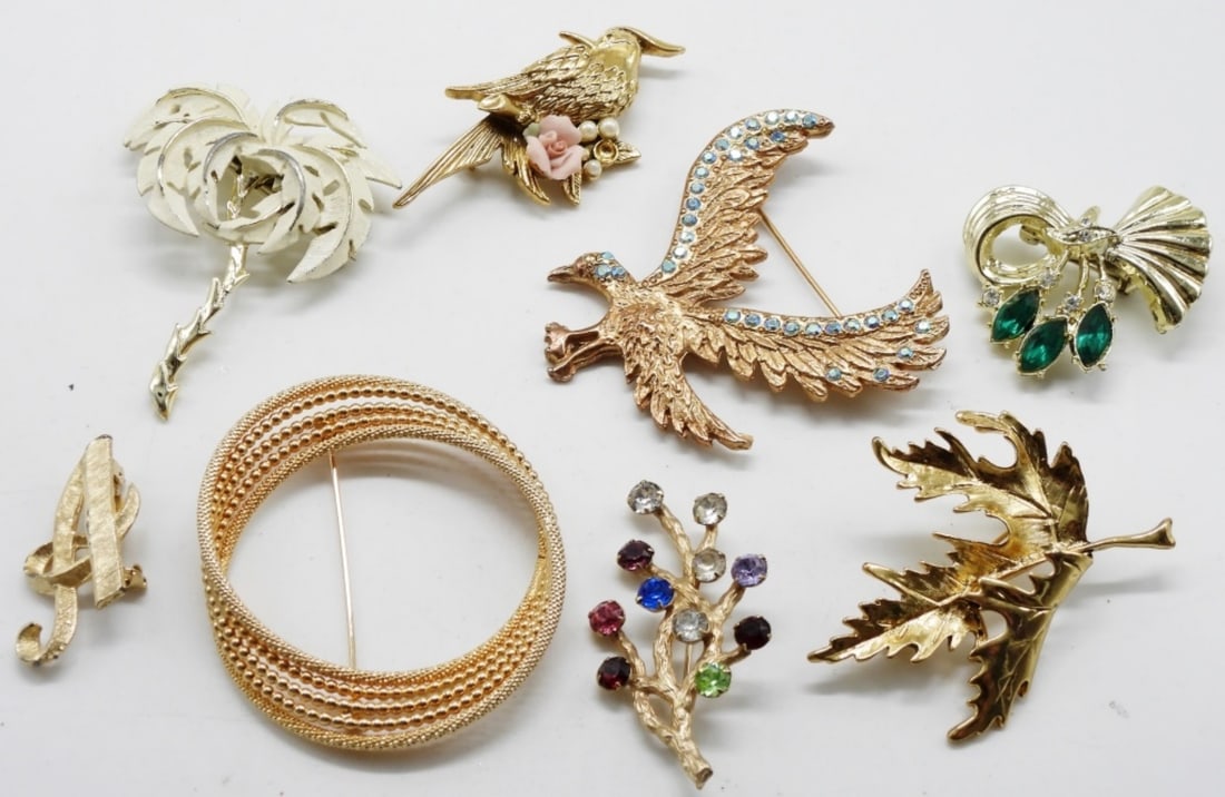 (8) Gold Tone Brooches: Very Unique