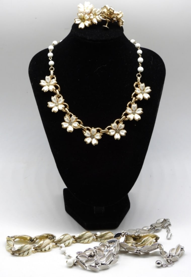 Leaves & Flowers: (3) Necklaces & (1) Pair of Screw Back Earrings