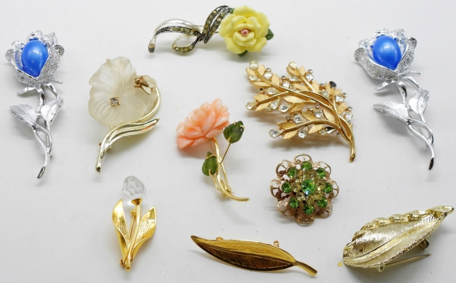 (10) Flower & Leaf Brooch Lot (1 of 2)