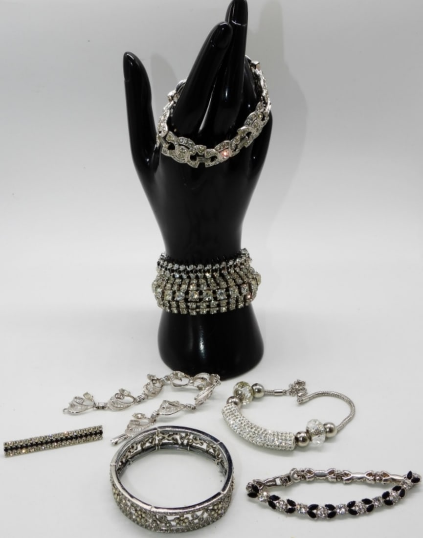 Rhinestone Mixed Lot: 7 bracelets, and one brooch
