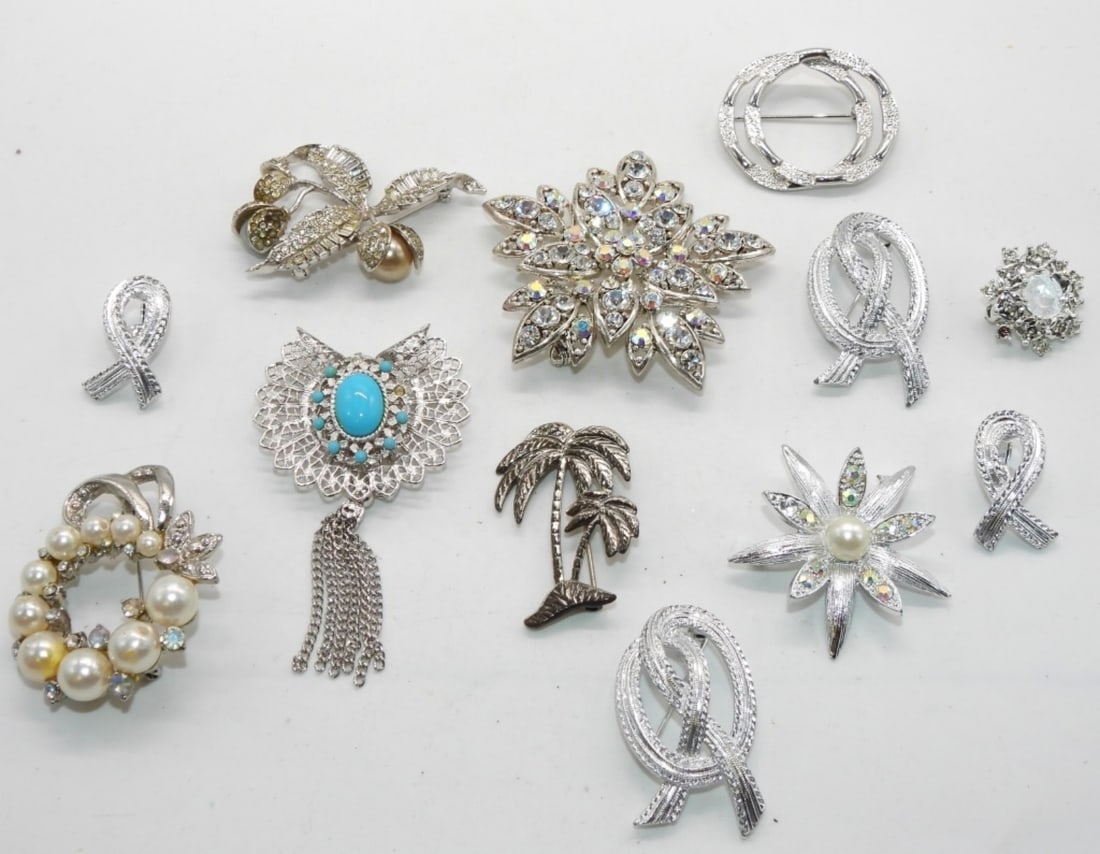 (12) Silver-Tone Brooch Lot: Different sizes and styles! Bid with us today!!
