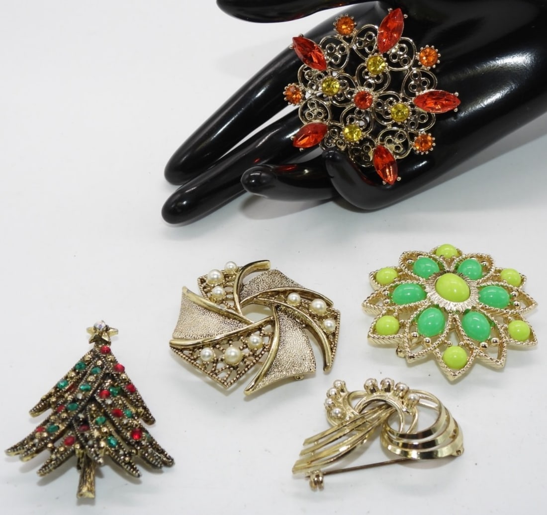 (5) Five Large Brooches: All different