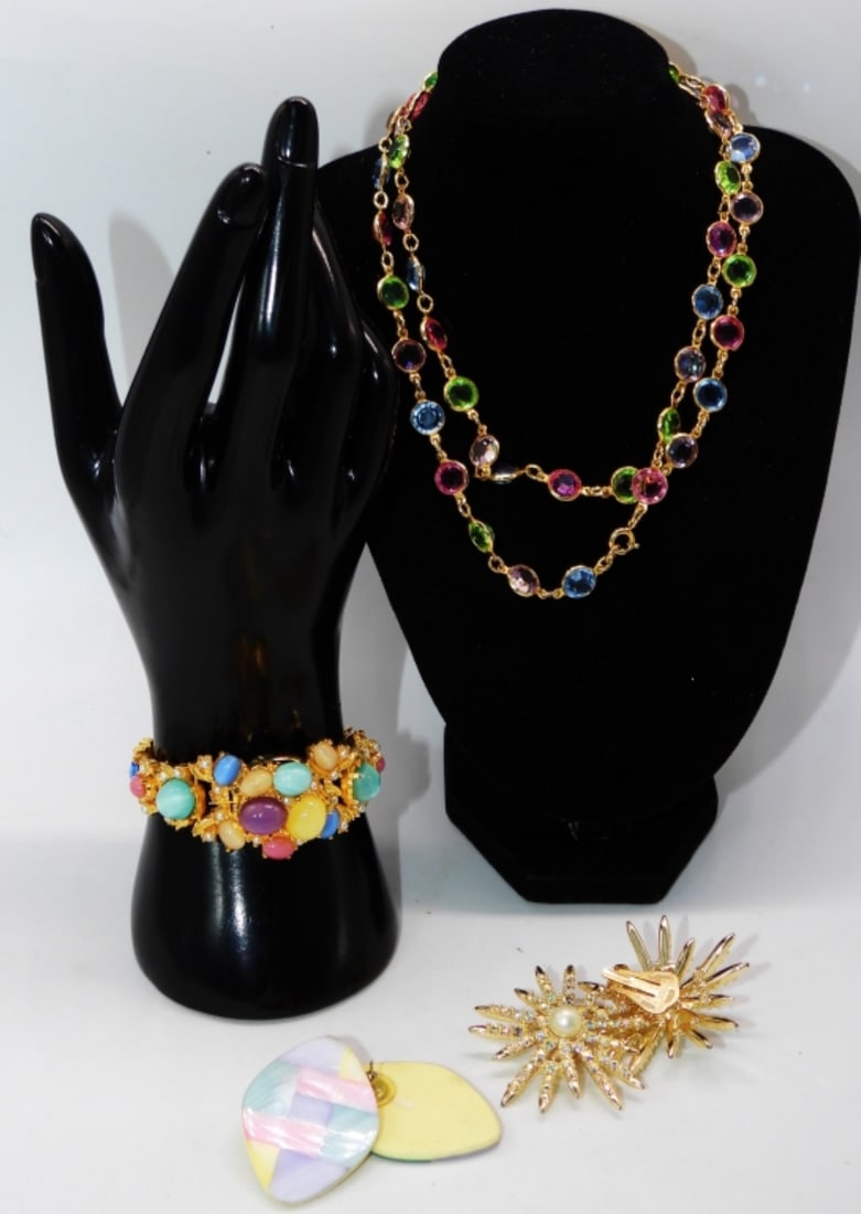 Pastel Mixed Lot: 2 sets of earrings, 1 watch band (no face), 1 necklace