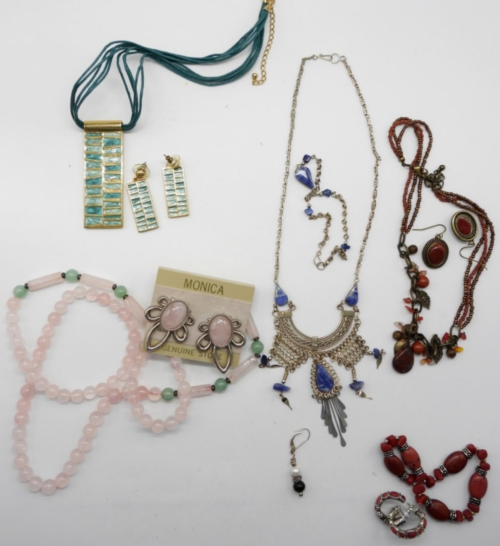 (5) Jewelry Sets: 3 sets are necklaces and earrings. 1 set is a necklace and bracelet set, and 1 bracelet and earring set.