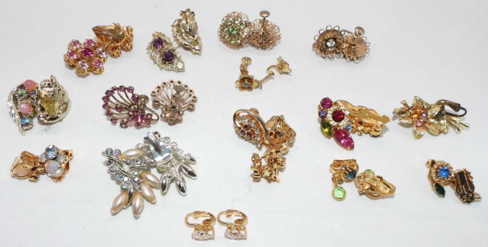 (16) Rhinestone Fashion Earrings: 11- Clip-ons and 5- screw-backs