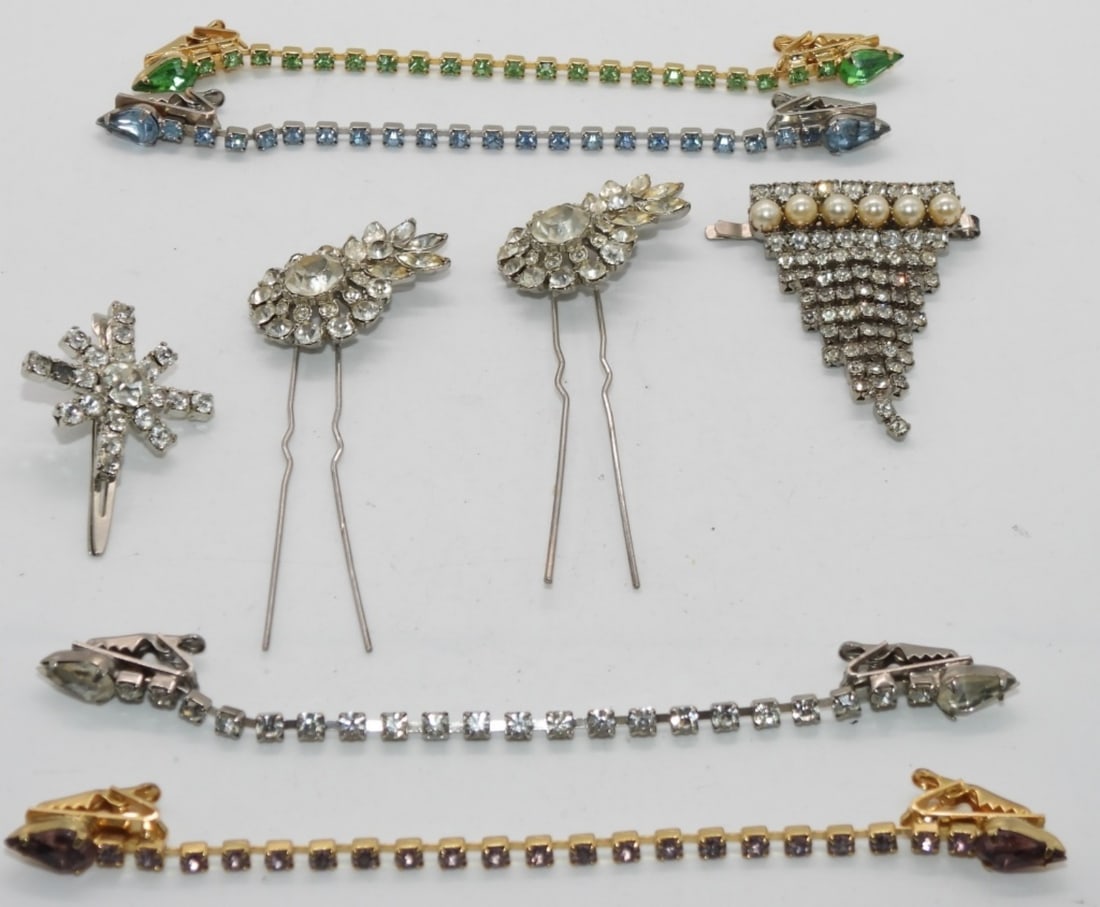Rhinestone Accessory Lot: 4 scarf clips, 2 bobby pins, 2 hair pins