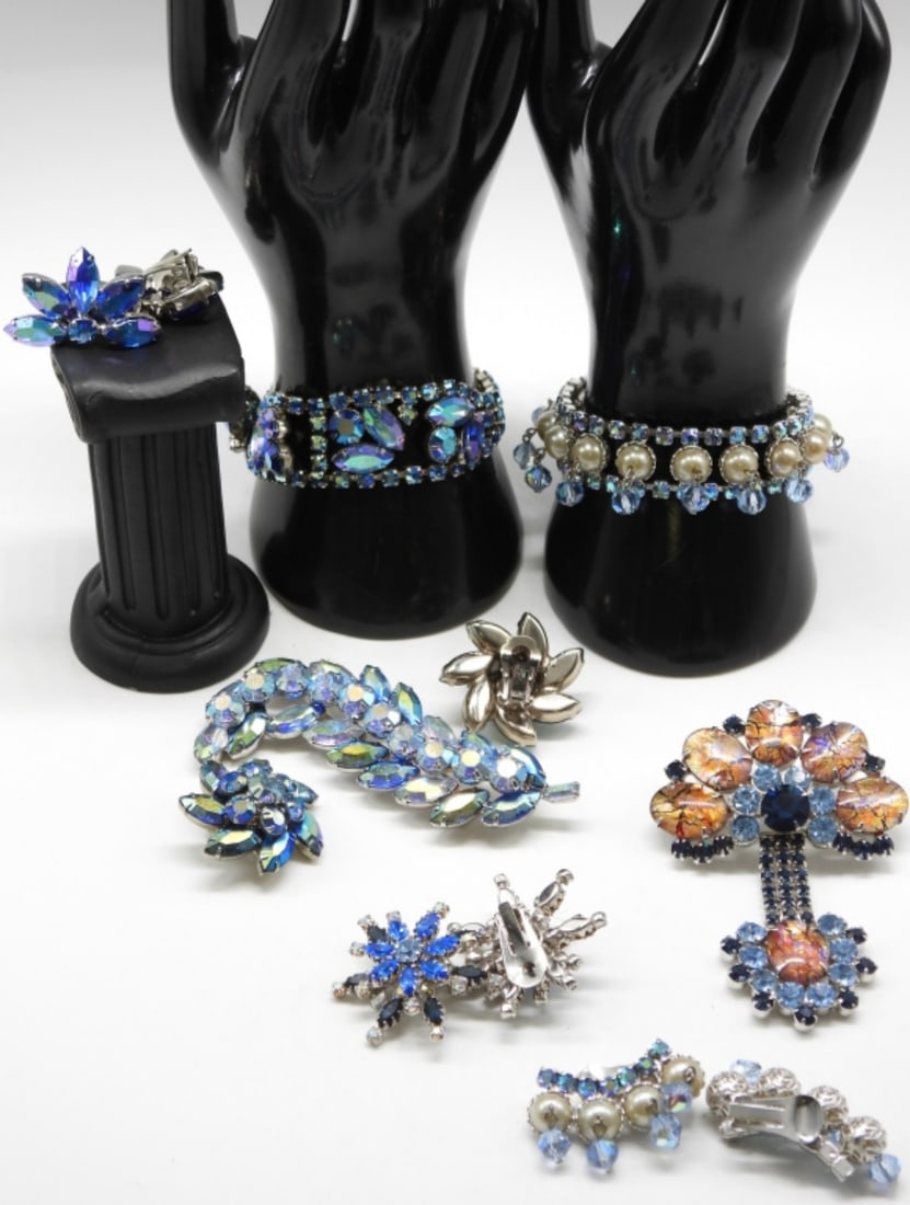 (4) Rhinestone Fashion Sets: 2 sets are bracelets with earrings, 2 sets of brooches with a pair of earrings.