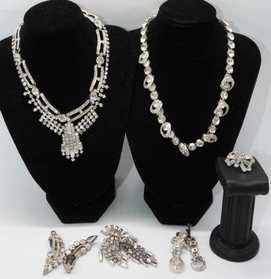 (3) Clear Rhinestone Necklace & Earring set.: Each set comes with a necklace and a set of clip-on earrings