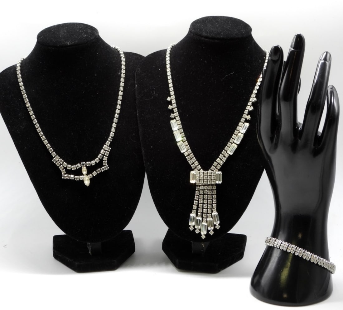 (3) Clear Rhinestone Necklaces: Check out our new site, vintageauctionsonline.com