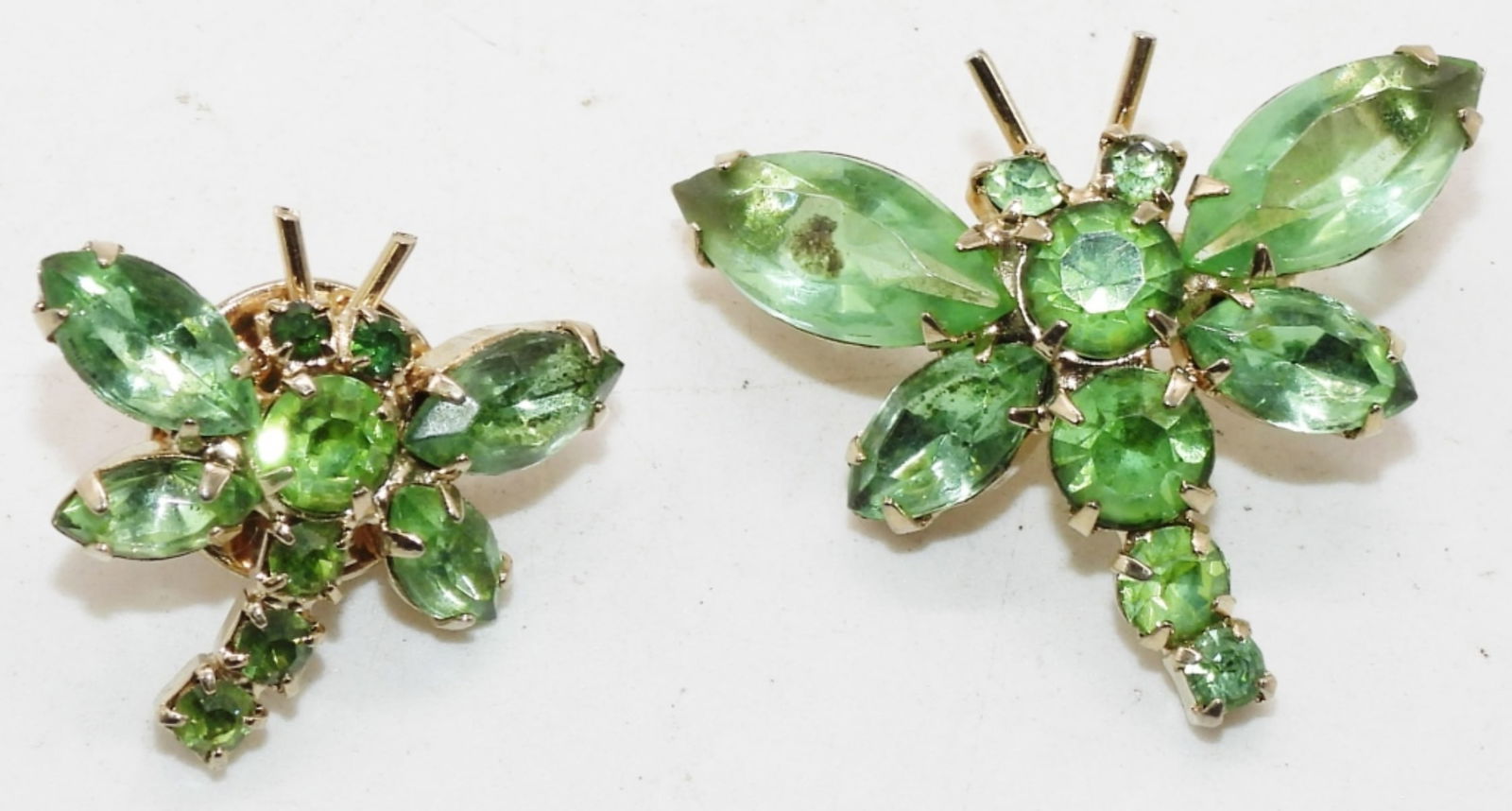 (2) Uranium Glass Dragonfly Brooch: (1) is broken