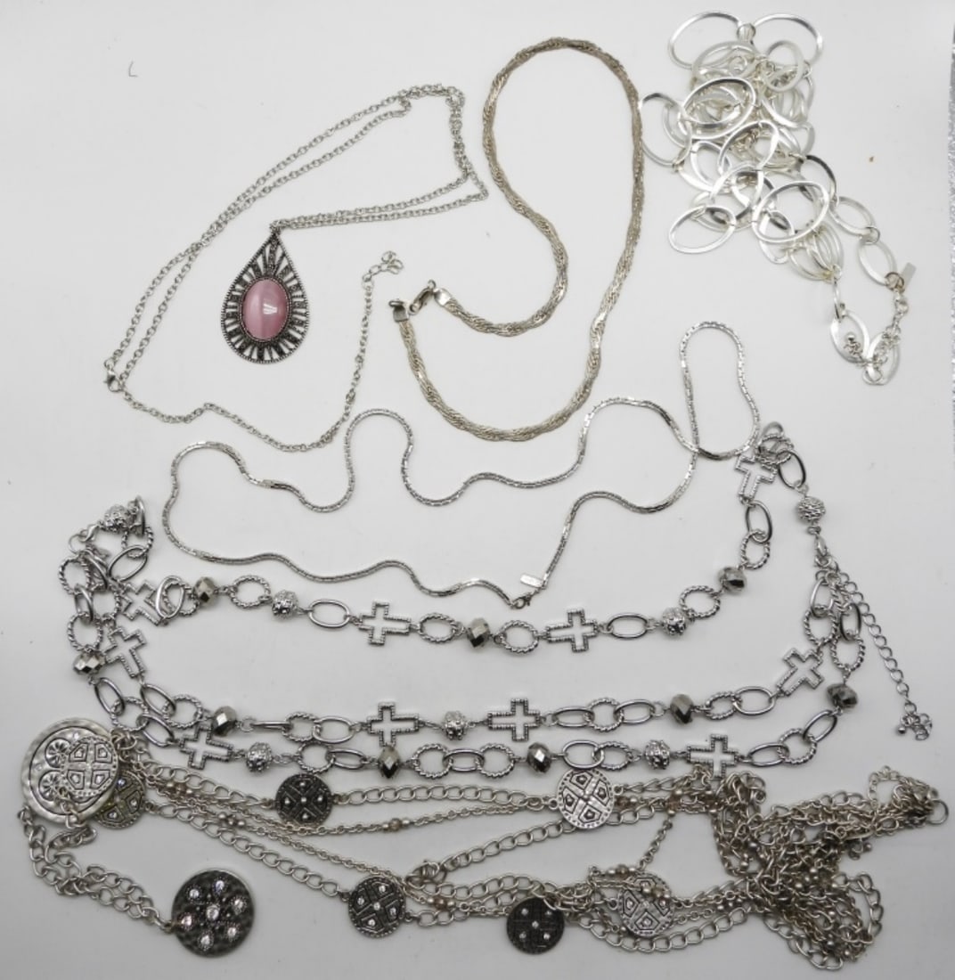 (6) Silver-Tone Necklaces: Bid at the number one auction house, vintageauctiononline.com