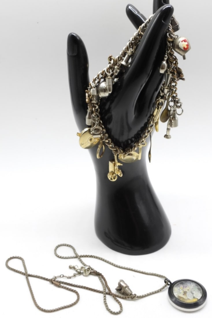 (2) Charm Bracelets & Necklace: Get your vintage needs here at vintageauctionsonline.com