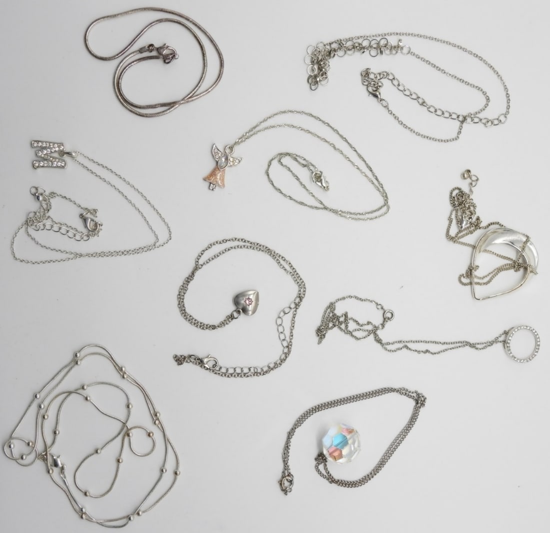(9) Silver Tone Necklaces: Some with Pendants