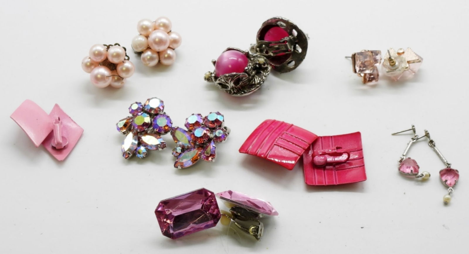 (8) Pair Pink Color Earrings: Post Back & Clip Ons