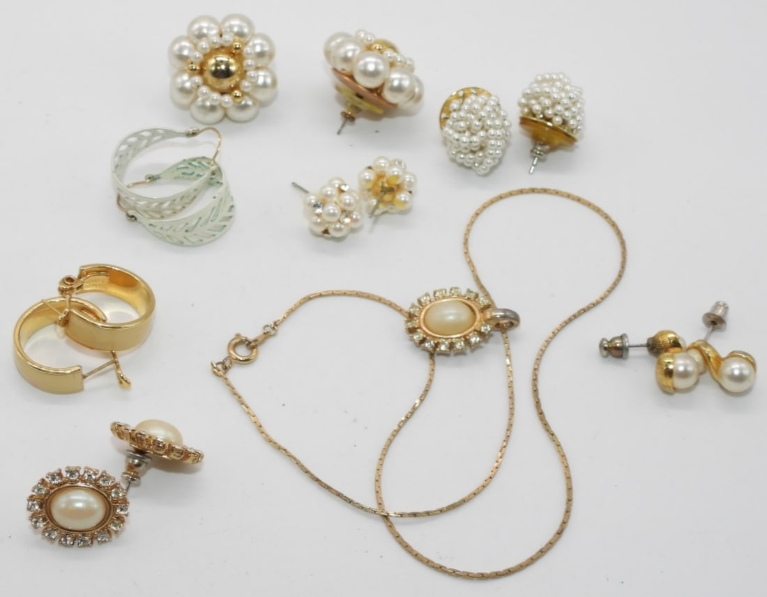 (7) Pair of Post Back Earrings: Includes 1 Matching Necklace Faux Pearl