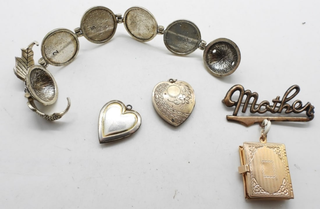 Lockets: (3) Pendants (1) Brooch