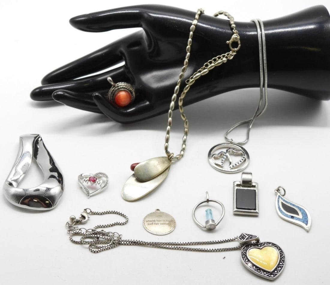 (10) Silver-Tone Pendants (3) Necklaces: Buy your vintage Jewelry here vintageauctionsonline.com