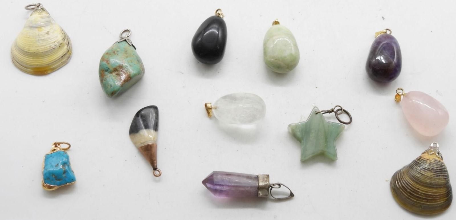 (10) Stone Pendants & Shell Pendants: Amethyst, Rose Quartz, Turquoise, Quartz, & More