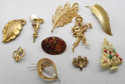 (10) Various Gold-Tone Brooches
