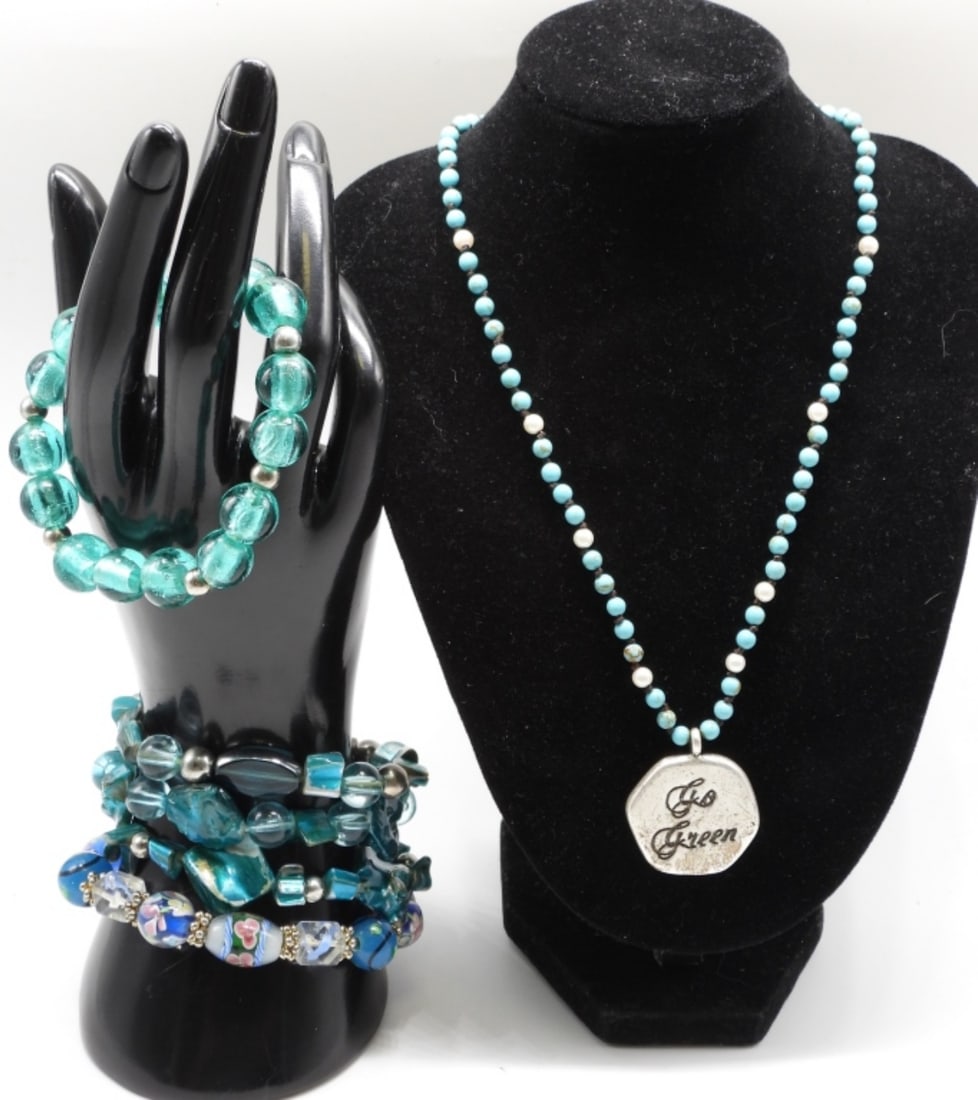(5) Blue Bracelets & (1) Blue Necklace: Perfect blue jewelry for a pop of color