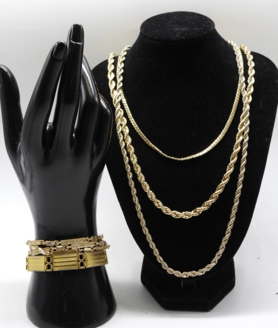 (3) Gold-Tone Chain Necklaces & (2) Bracelets: Very pretty pieces to go with everyday outfits