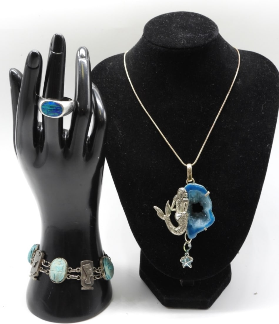 Mermaid Lot: One necklace, one bracelet and one ring (size 7)