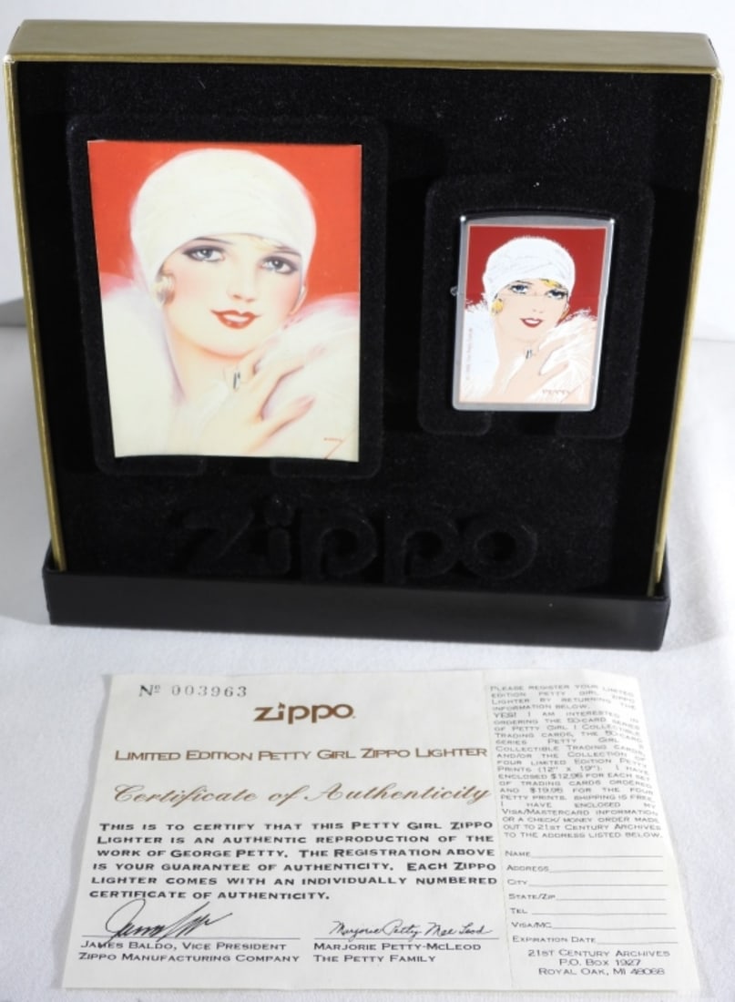 Zippo Limited Edition Petty Girl "Red" Unfired: Comes in its original box, with a trading card. COA from Zippo No.003963. Unfired. Petty Girl Series 1