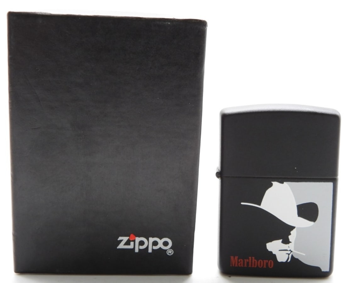 Marlboro Cowboy Man Zippo Unfired: Comes in a box. Matte black