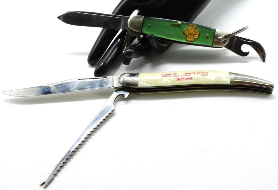 Imperial Fishing Knife & Girl Scout Knife: Girl Scout knife has 4 blades, imperial has 2. Both are great for camping