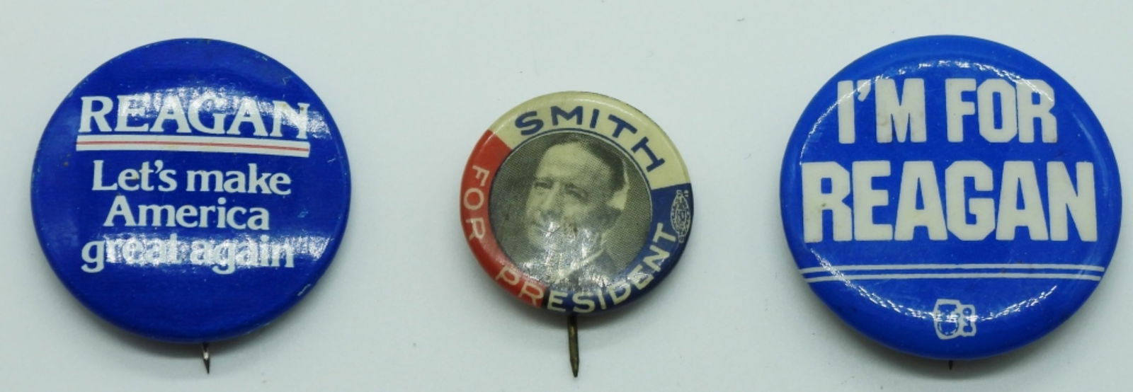 (3) Political Pins: (2) Reagan (1) Smith
